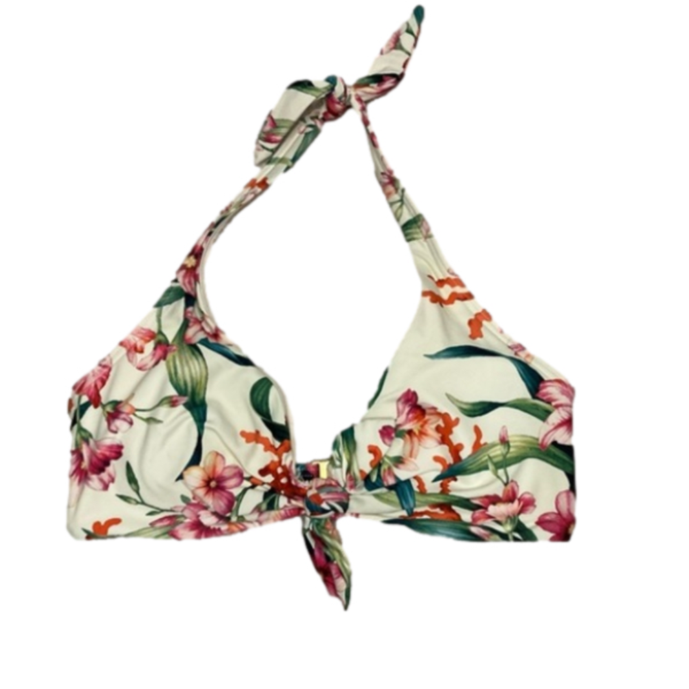 Carmen Marc Valvo Cream Floral Bikini Top Size Small